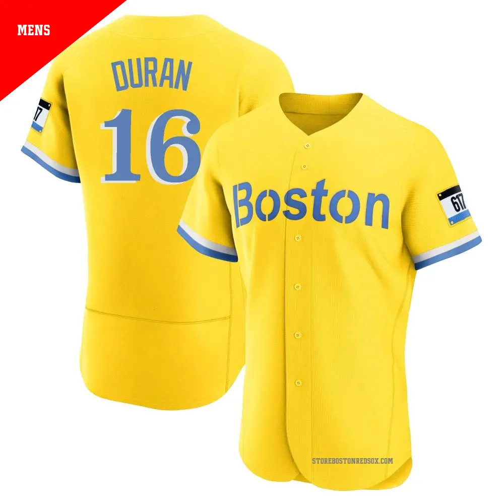 Men's #16 Jarren Duran Boston Red Sox Light Blue Authentic Gold/ 2021 City  Connect Jersey