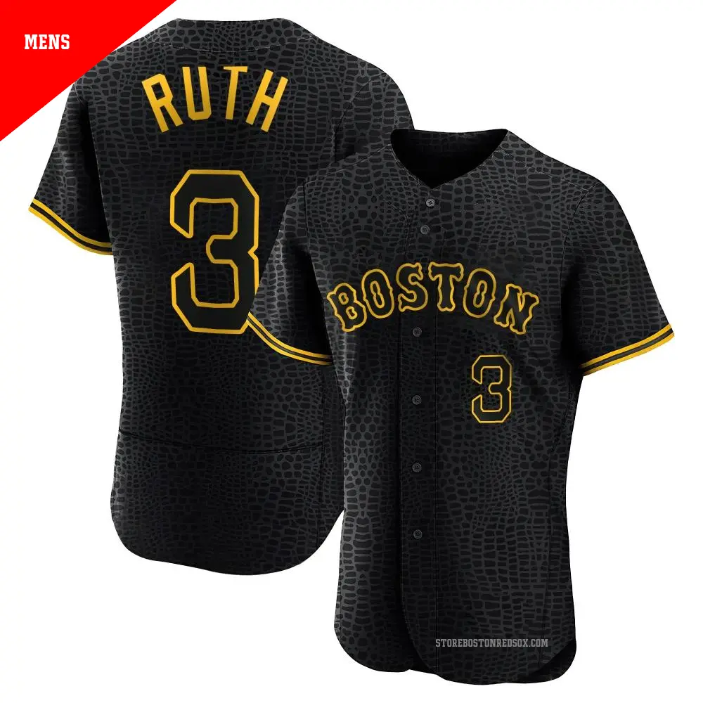 Men s 3 Babe Ruth Boston Red Sox Black Authentic Snake Skin City Jersey