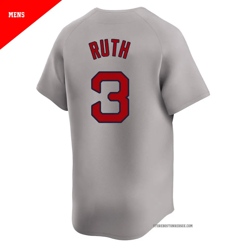 Men s 3 Babe Ruth Boston Red Sox Gray Limited Away Jersey