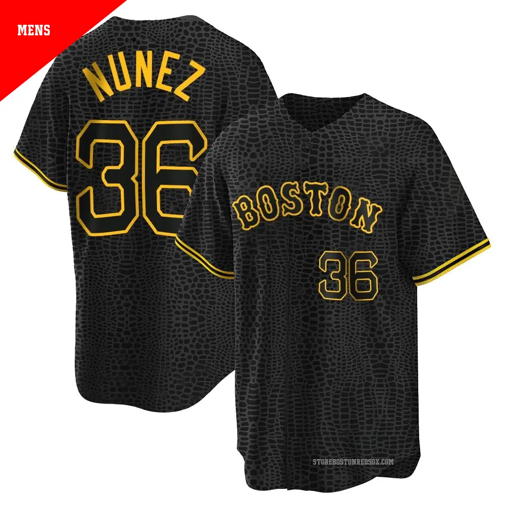 Men's ＃36 Eduardo Nunez Boston Red Sox Black Replica Snake Skin City Jersey