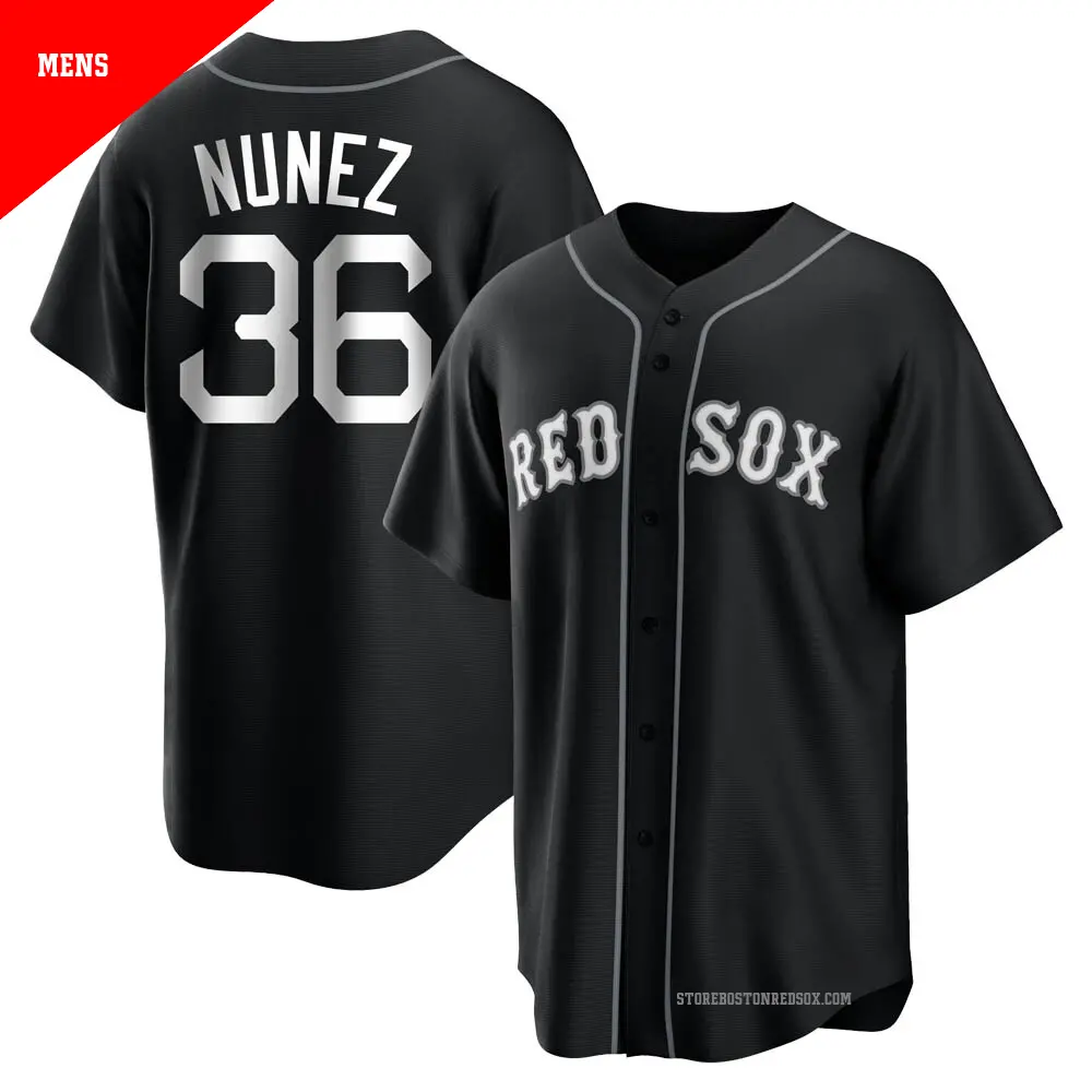 Men's ＃36 Eduardo Nunez Boston Red Sox Black/White Replica Jersey