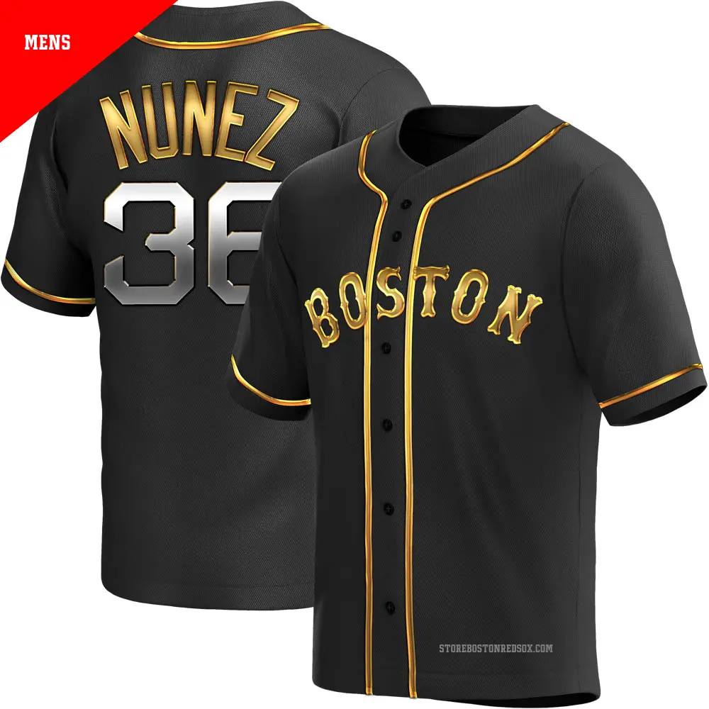 Men's ＃36 Eduardo Nunez Boston Red Sox Gold Replica Black en Alternate Jersey