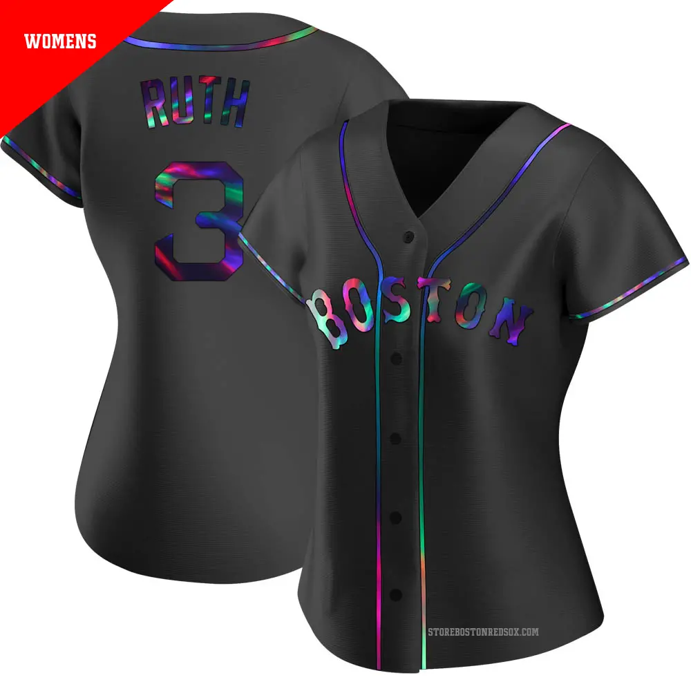 Women s 3 Babe Ruth Boston Red Sox Black Replica Holographic Alternate Jersey