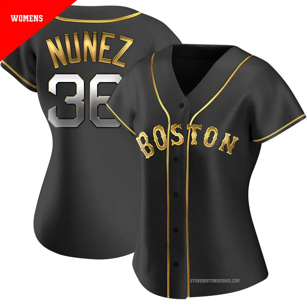 Women's ＃36 Eduardo Nunez Boston Red Sox Gold Replica Black en Alternate Jersey