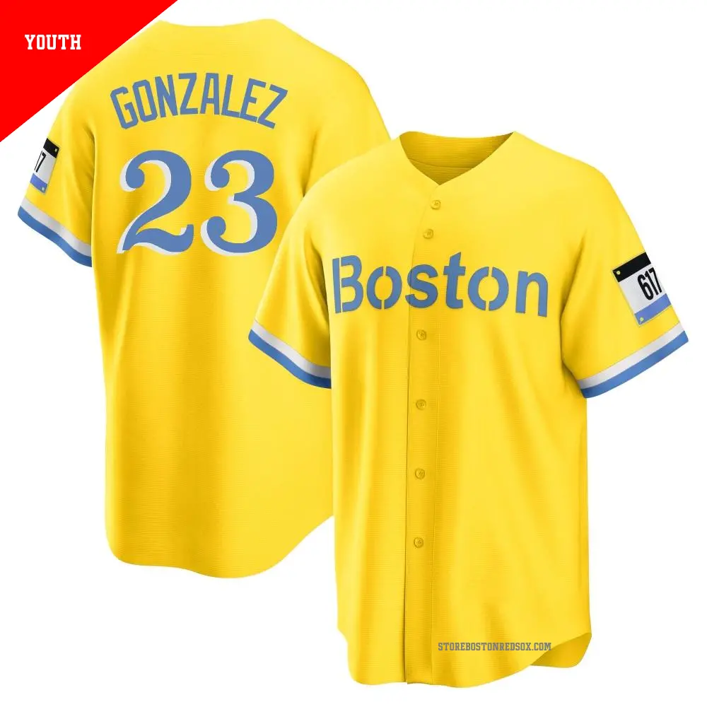 Youth 23 Romy Gonzalez Boston Red Sox Light Blue Replica Gold 2021 City Connect Player Jersey