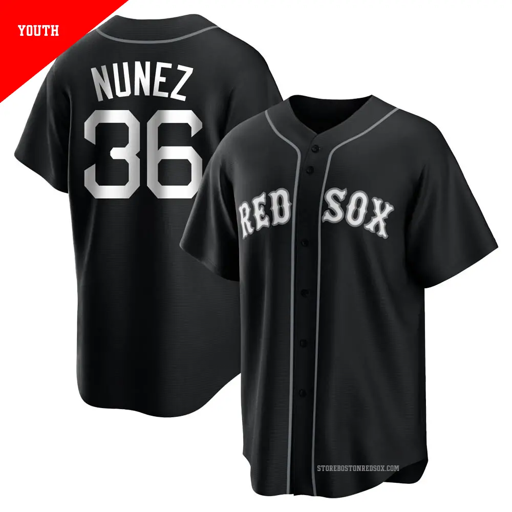 Youth ＃36 Eduardo Nunez Boston Red Sox Black/White Replica Jersey