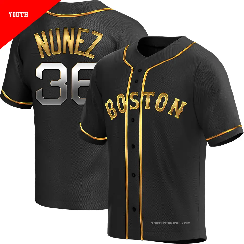 Youth ＃36 Eduardo Nunez Boston Red Sox Gold Replica Black en Alternate Jersey