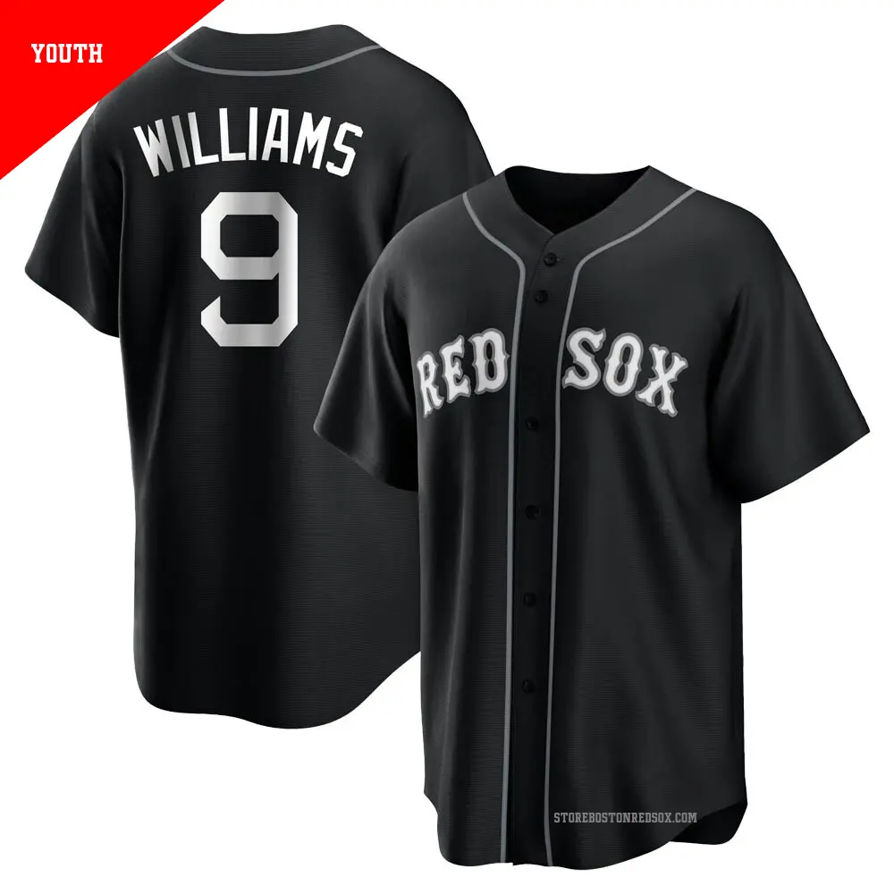 Youth 9 Ted Williams Boston Red Sox Black White Replica Jersey